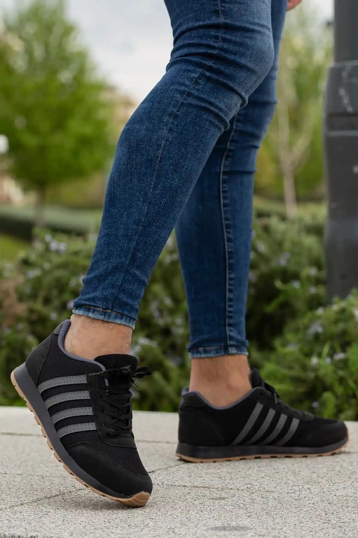 BOUIS Erkek Siyah Füme Çizgili Casual Spor Ayakkabı Günlük Kullanım İçin Uygun