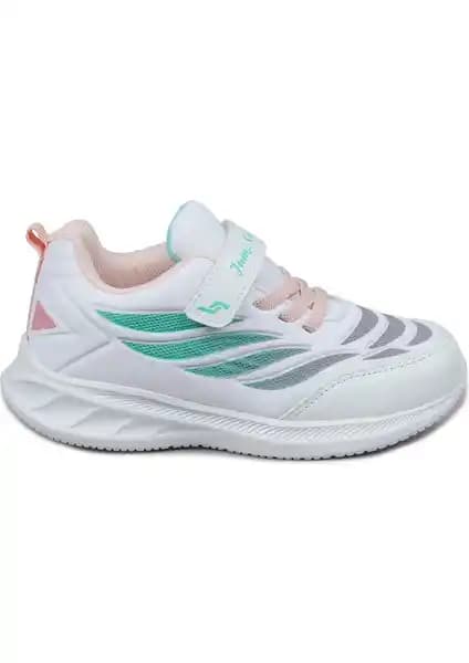 Çocuklar İçin Rahat ve Şık Jump 28105 Cırtlı Beyaz - Somon Pembe Sneaker Detayları