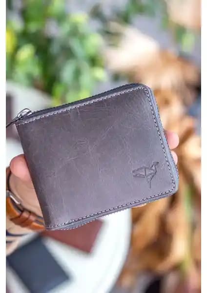 Garbalia Carole Hakiki Deri Fermuar Kilitli Unisex Cüzdan Günlük Kullanım İçin Uygun