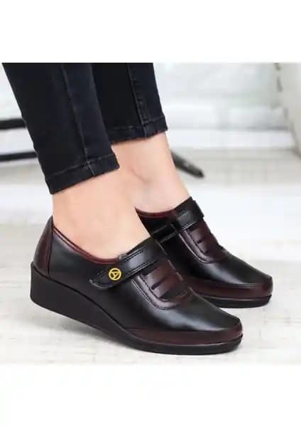 Kaof Shoes Kadın Bordo Ortopedik Anne Babet Ayakkabı Konfor ve Şıklık Bir Arada