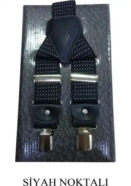 Kemer Dünyası Siyah Noktalı Metal Klipsli Lüx Pantolon Askısı Erkekler İçin Şık ve Dayanıklı