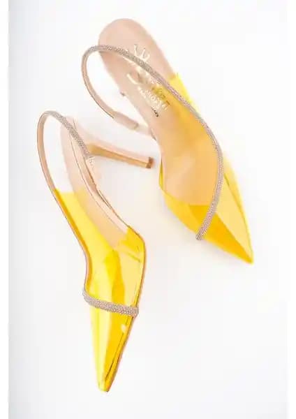 Muggo Sidney Kadın Prenses Taşlı Şeffaf Topuklu Ayakkabı Modern ve Şık Tasarım Özellikleri