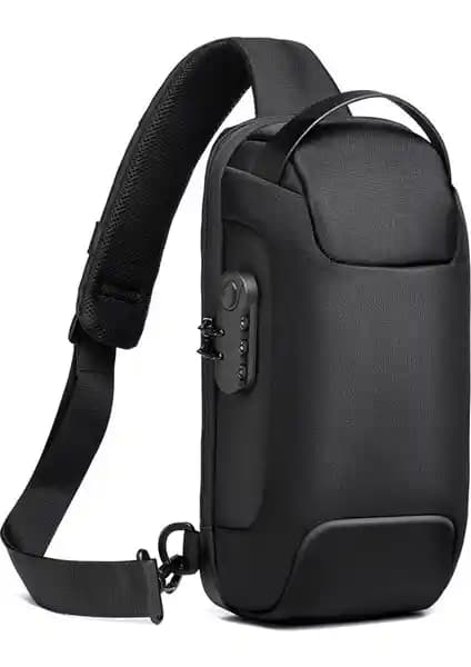 Ruichihu Erkek Spor Crossbody Çantası Oxford Kumaş Siyah Günlük ve Spor Kullanımı İçin