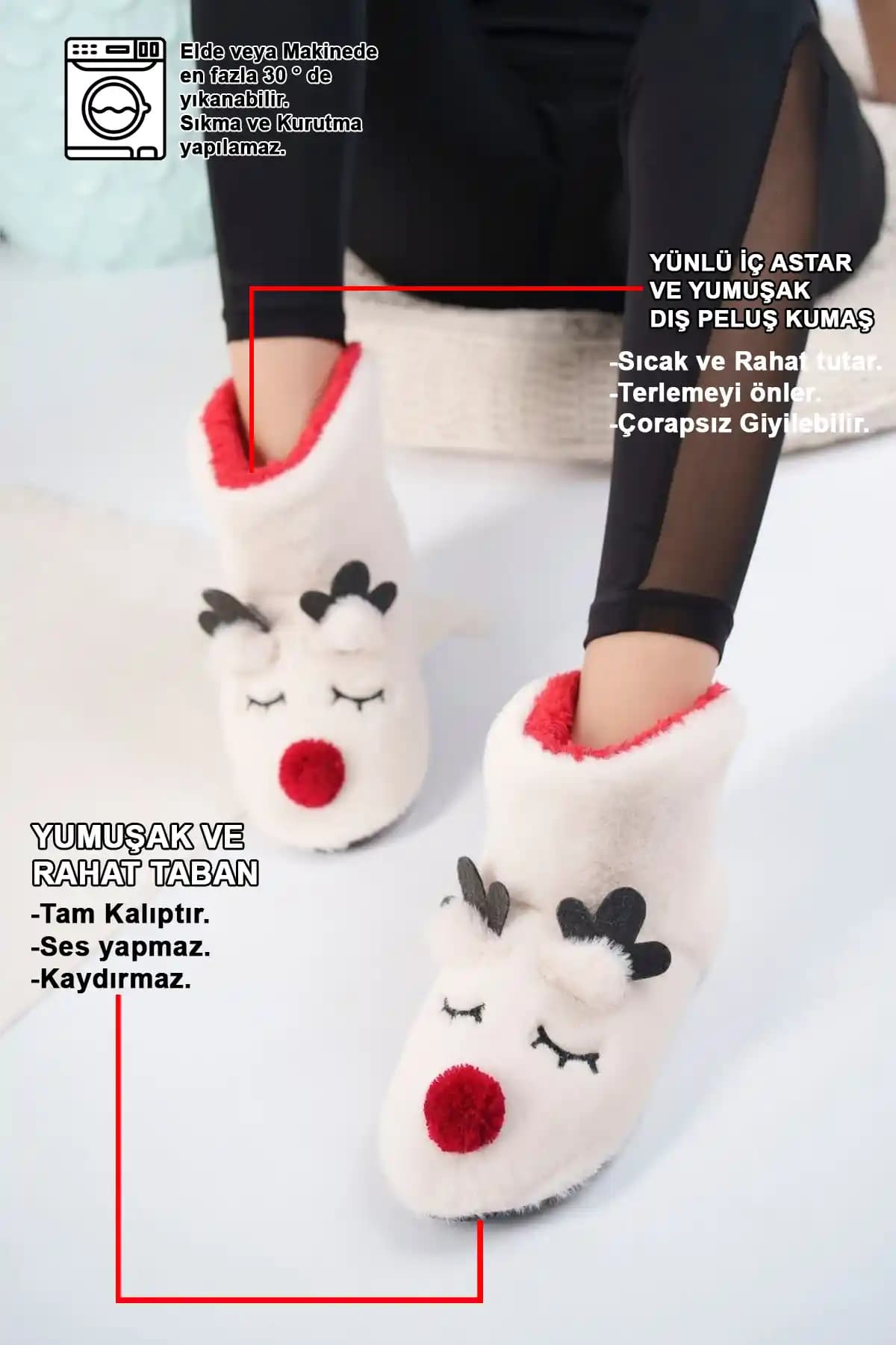 STOCON Kadın ve Çocuklar İçin Geyik Figürlü Ev Botu Konfor ve Şıklık Sunar