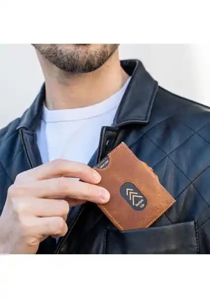 Trusador Valencia Taba Hakiki Deri RFID Korumalı Mini Cüzdan Erkek ve Kadınlar İçin