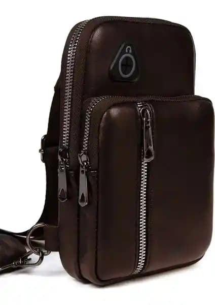 Tuldar Erkek Kahverengi Hakiki Deri Telefon Cüzdanlı Çanta Günlük Kullanım İçin Uygun