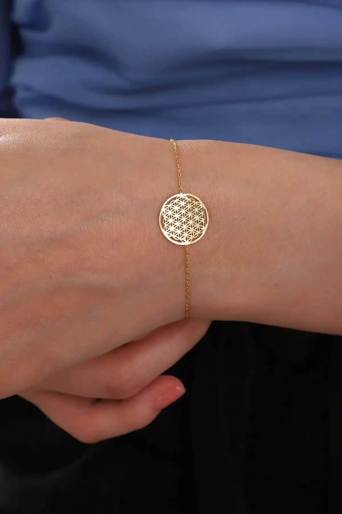 925 Ayar Güçlü Zincirli Altın Kaplama Yaşam Çiçeği Bileklik Ürün Tanıtımı ve Özellikleri