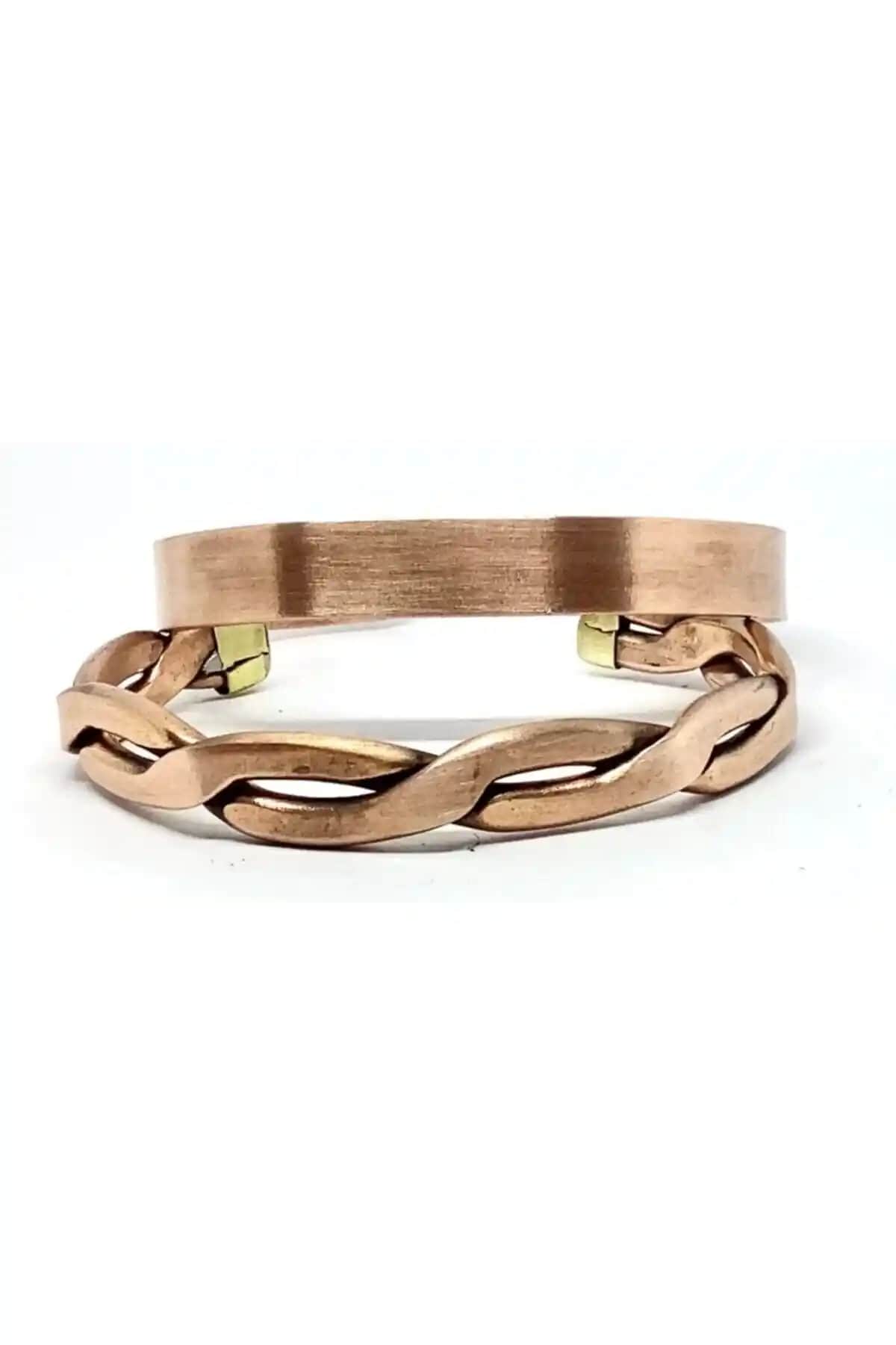 Acousticworld Bakır Örgü ve Sade Bakır Bileklik Seti Modern Şıklık ve Doğallık Sunar