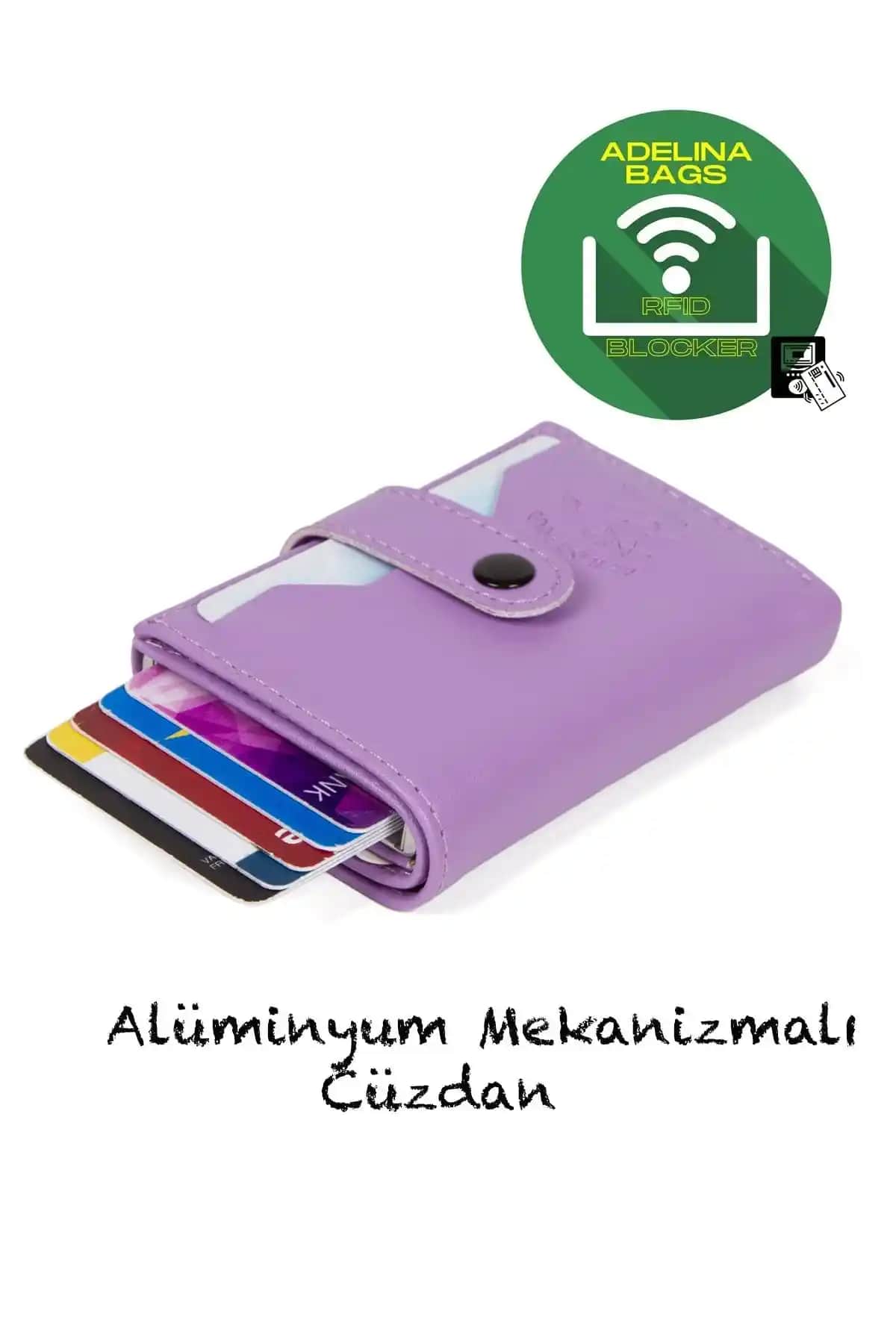 Adelina Lila Nova Deri Mekanizmalı Kartlık Cüzdan Şık ve Pratik Tasarım
