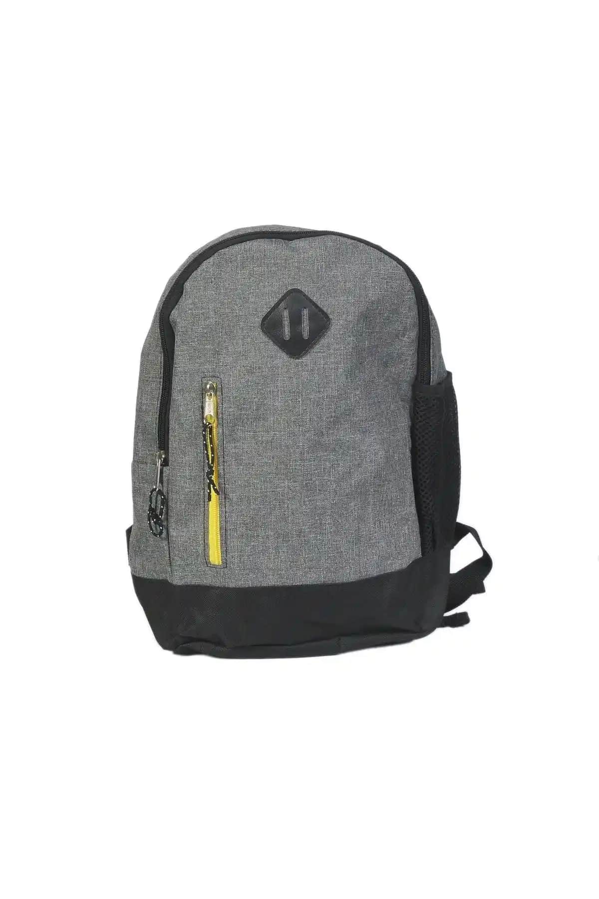 Antrasit Gri Sarı Fermuar Detaylı Sırt Çantası Günlük ve Okul Kullanımı İçin Uygun