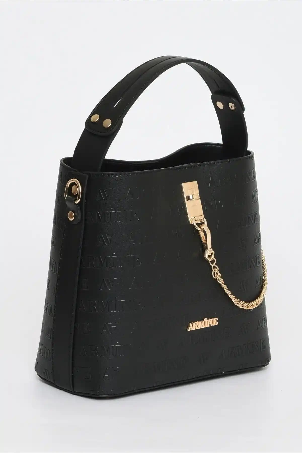 Armine kadın siyah lazer baskılı çanta günlük kullanım ve şıklık için ideal seçenek