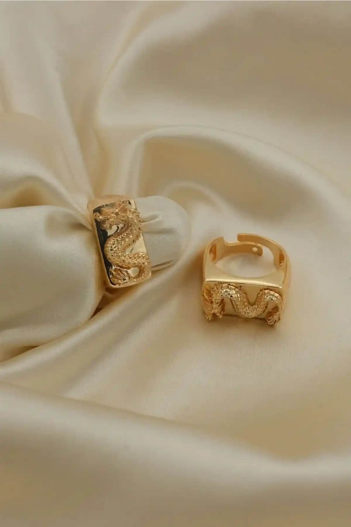 AURRARİ Kadın Gold Ejderha Yüzük: Zarif ve Dayanıklı Altın Kaplama Takı Aksesuarı