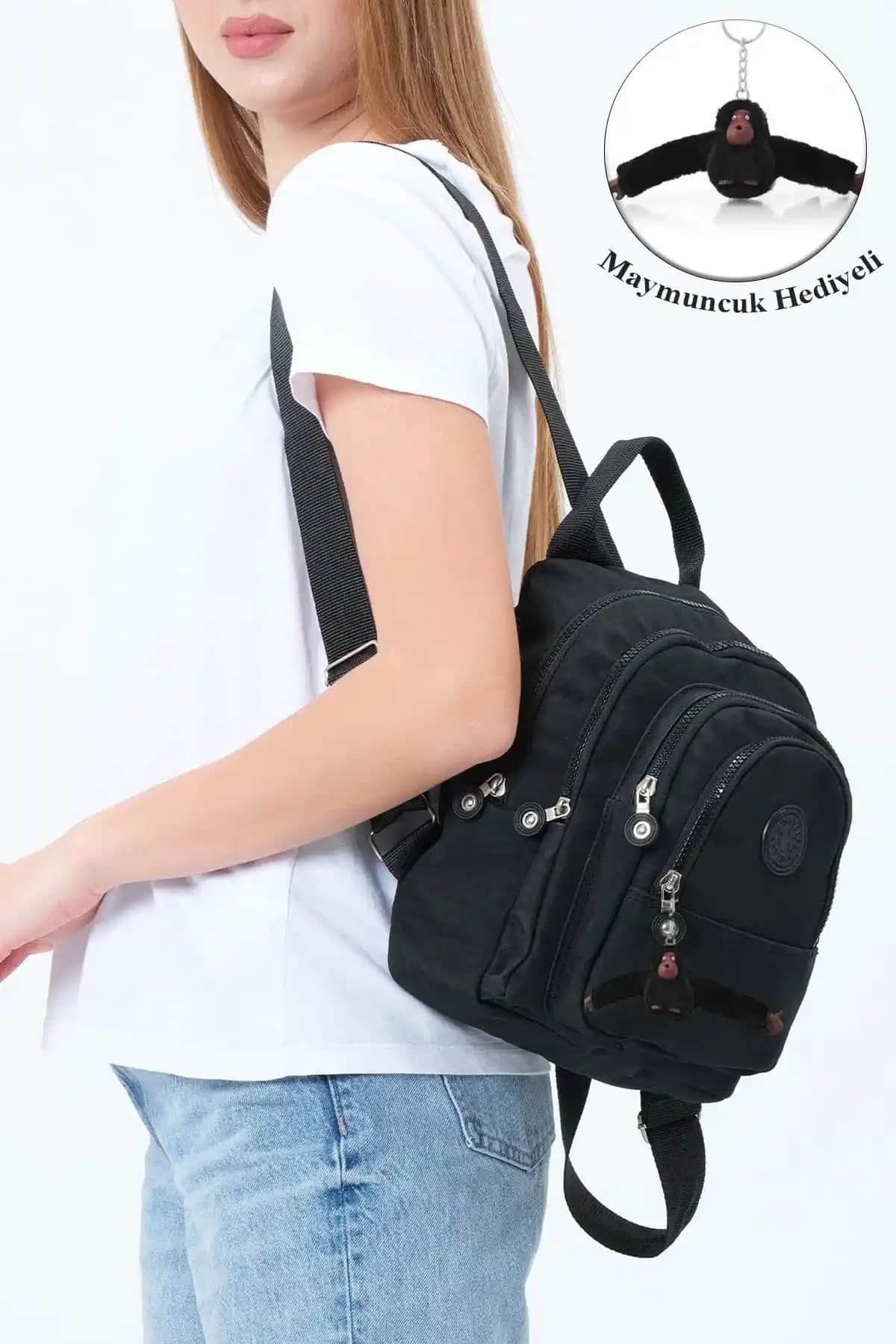 Av A Dos Siyah Unisex Krinkıl Kumaş Çok Bölmeli Sırt Çantası Günlük Kullanım İçin Uygun