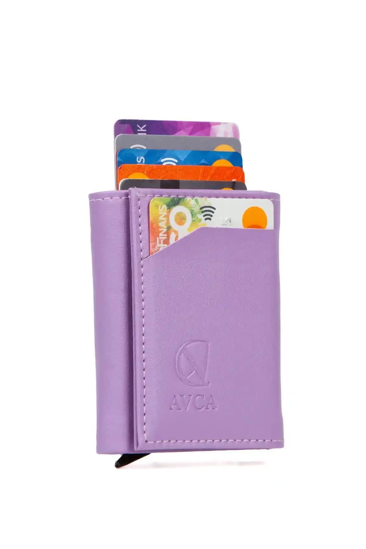 AVCA Kadın Vegan Deri Siyah Kızaklı Mekanizmalı Cüzdan Günlük ve İş Kullanımı İçin