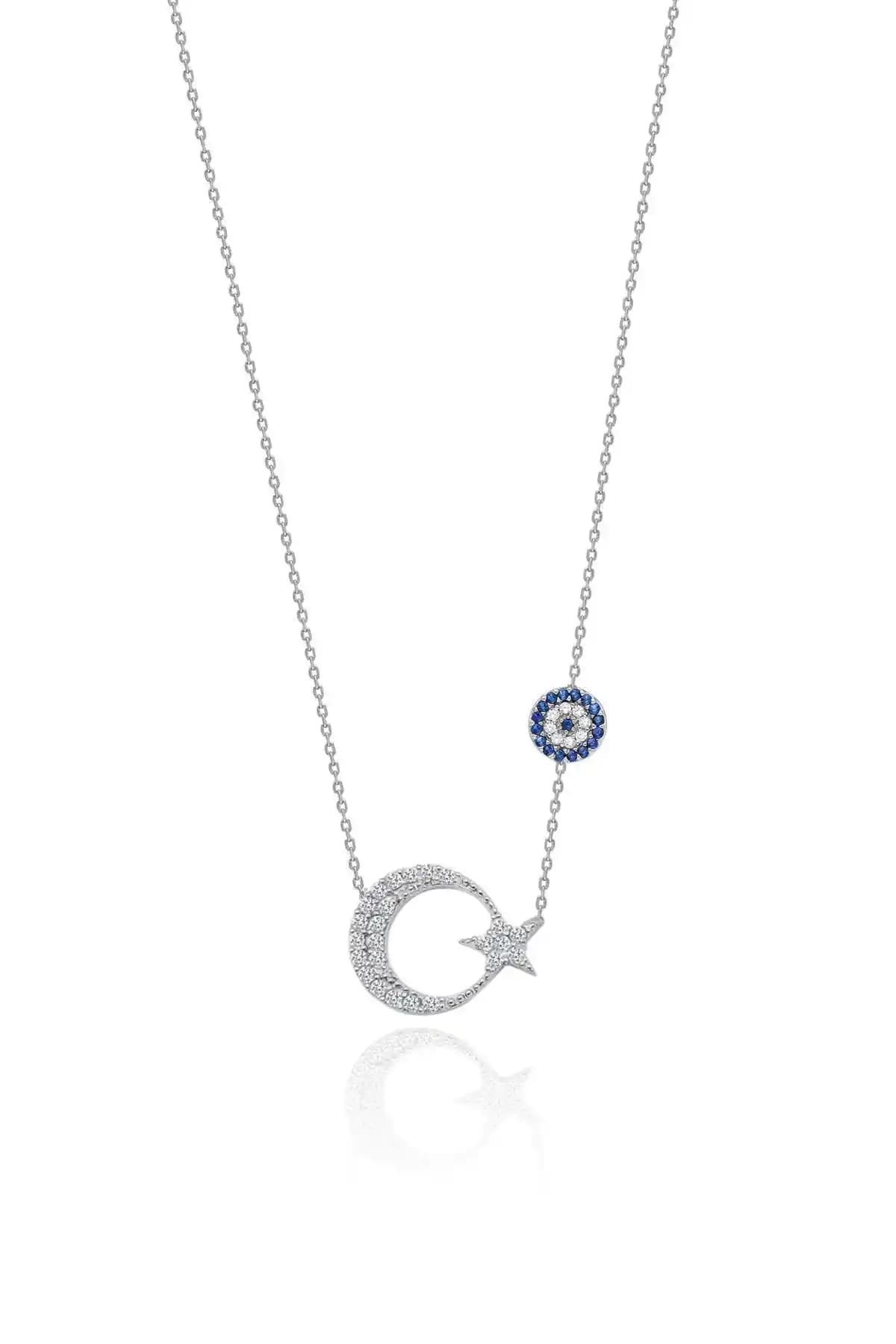 Aykat İnce Zincirli Ay Yıldızlı Gümüş Kolye Kadınlar İçin Şık ve Anlamlı Takı