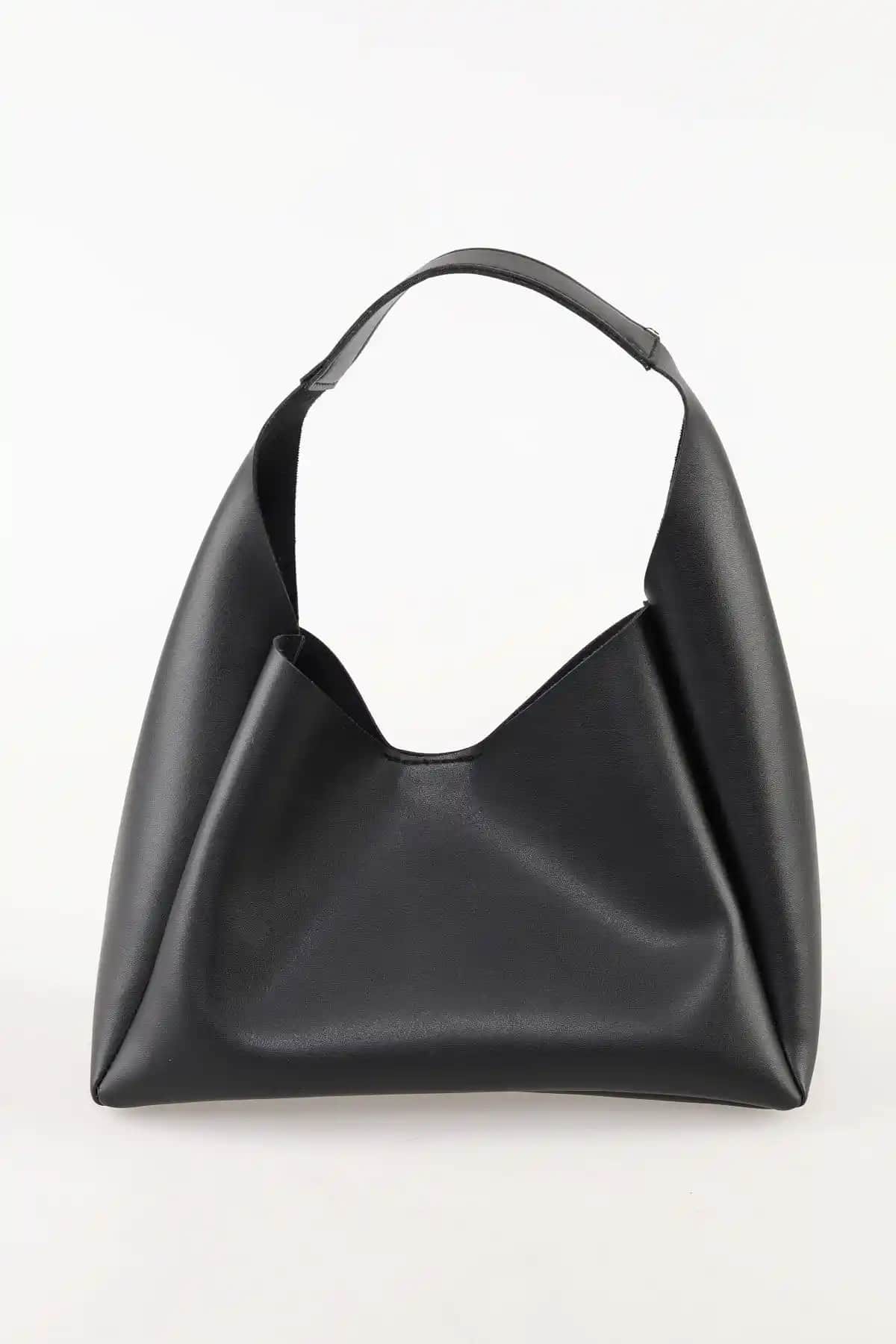 Bag&more Siyah Trend Dokulu Deri İç Süet Orta Boy Çanta Günlük Kullanım İçin