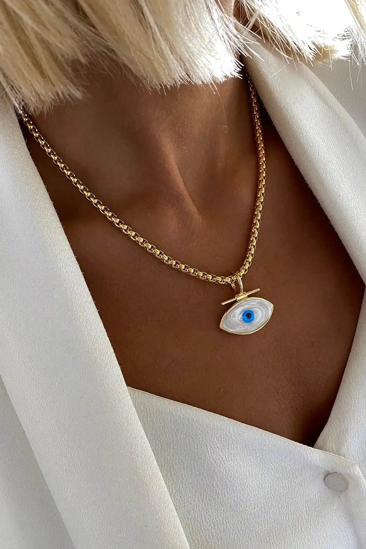 Bonnjerra Kadın El Yapımı Altın Kaplama Mineli Göz Kolye Şık ve Dayanıklı Tasarım