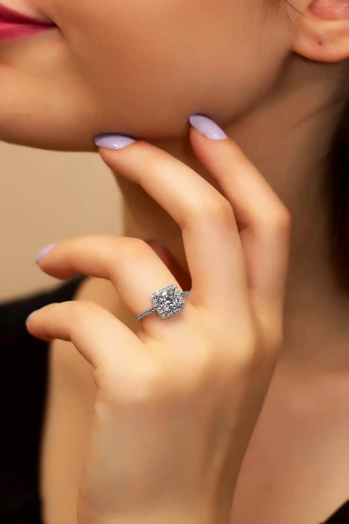 By Barun Silver Tektaş Yüzük Beyaz Gümüş, Zarif ve Dayanıklı Tasarım, Parlak Zirkon Taşlar