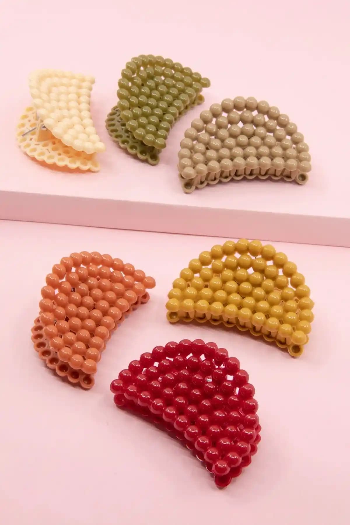 C&E Design Kadın Renkli İnci Detaylı Mandal Toka Seti Günlük ve Şık Kullanım İçin