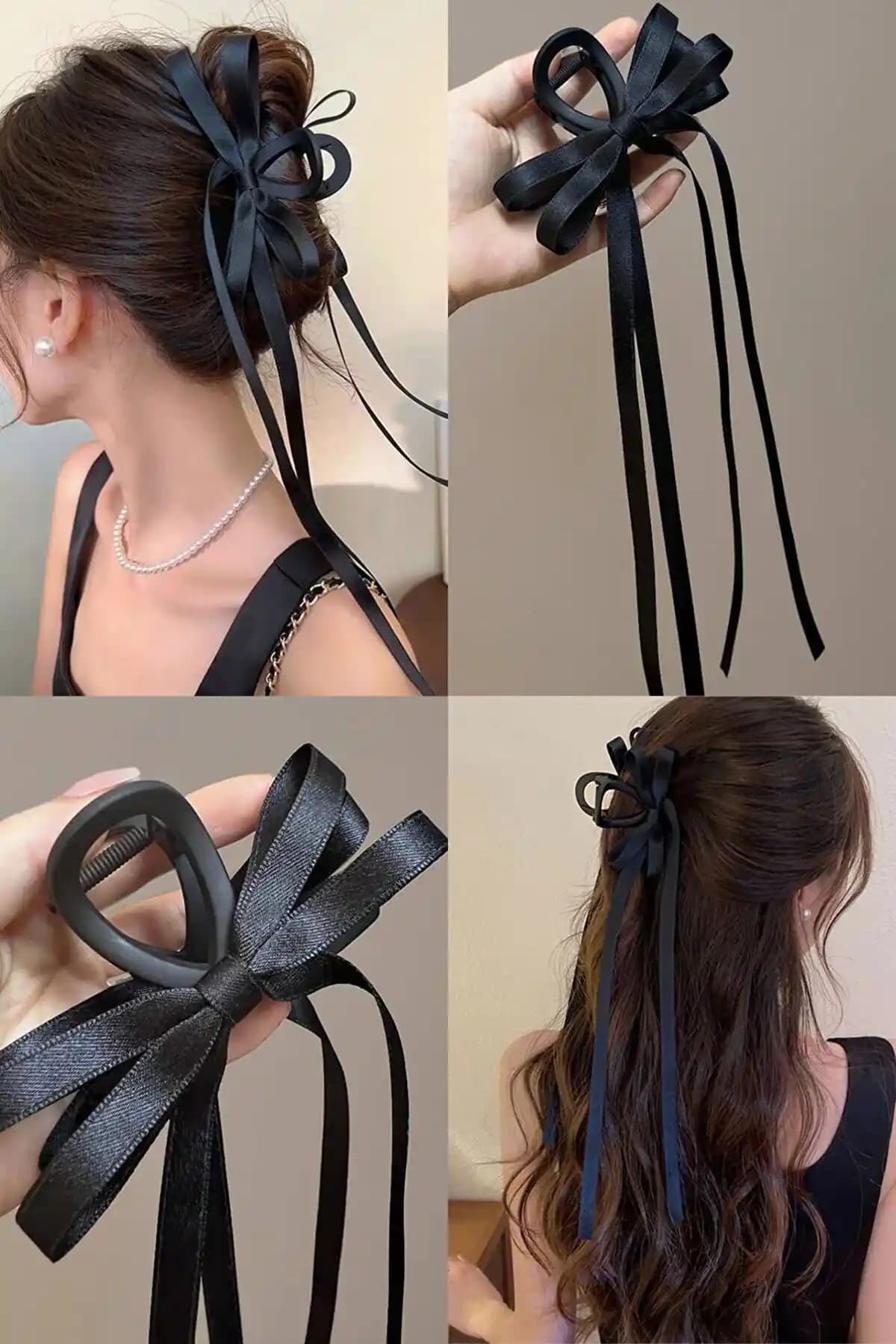 C&E Design Siyah Saten Kuyruklu Fiyonk Mandal Tokası Kadınlar için Zarif ve Dayanıklı