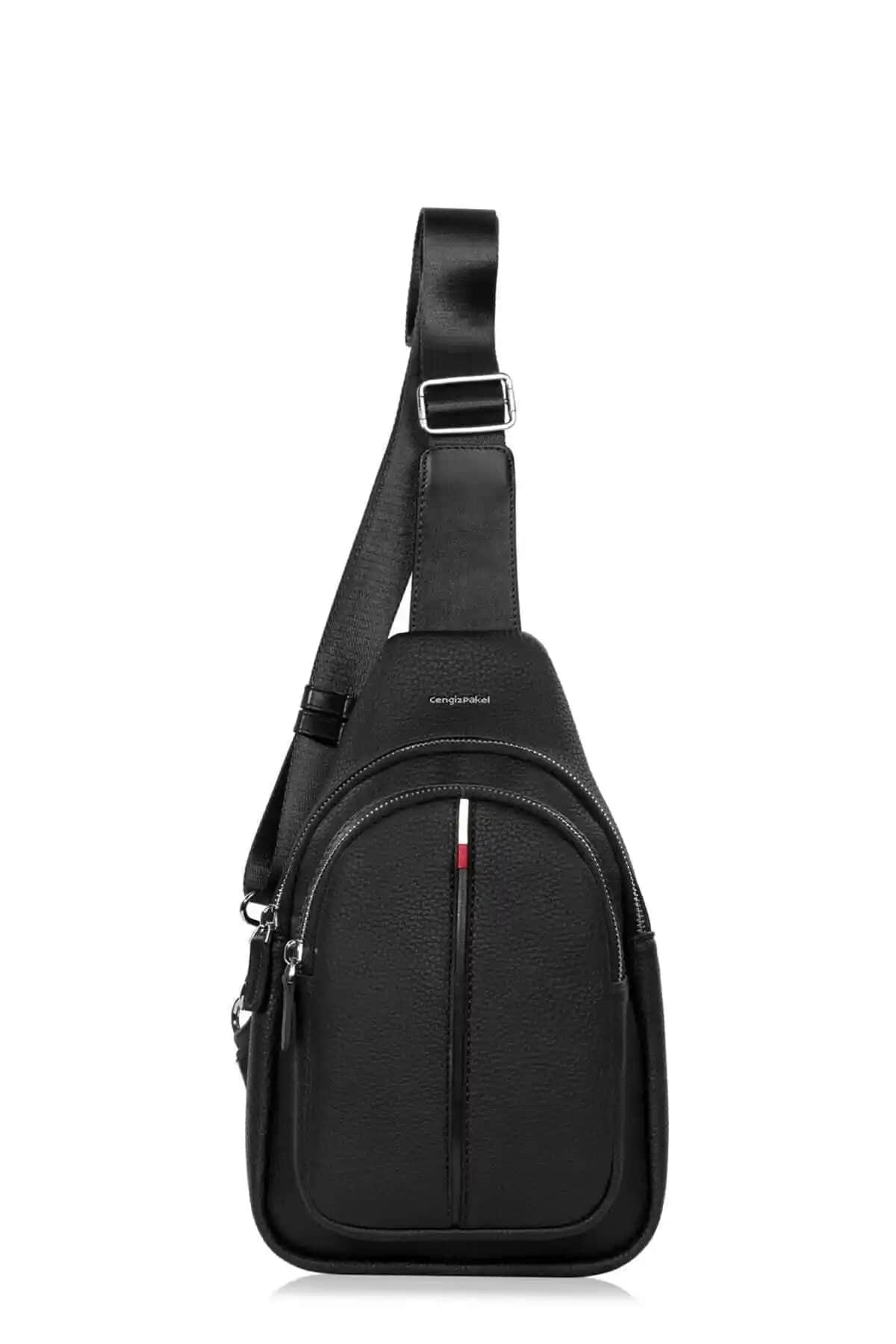 Cengiz Pakel STD Erkek Siyah Kırmızı Deri Çanta Modern ve Dayanıklı Tasarım