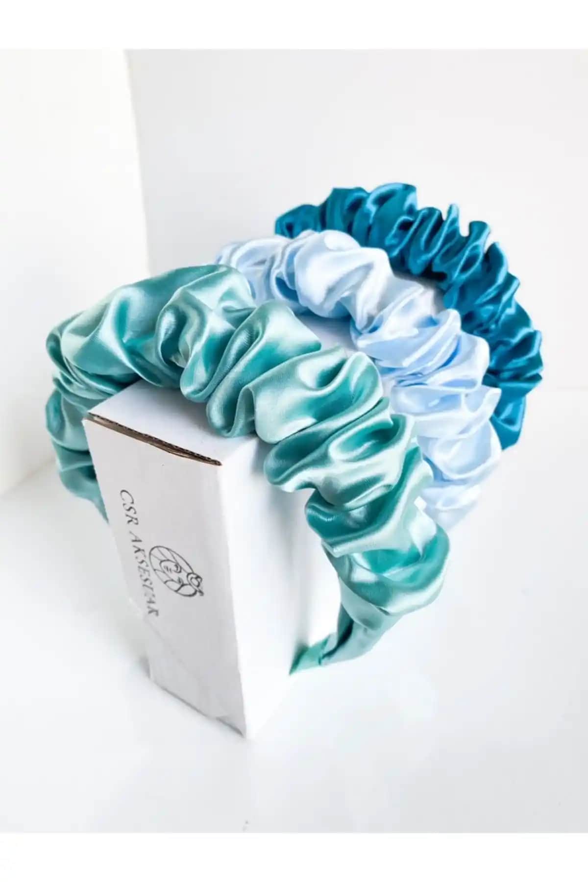 CSR AKSESUAR 3'lü Büzgülü Saten Taç Seti Okyanus Serisi Şık ve Pratik Saç Aksesuarları