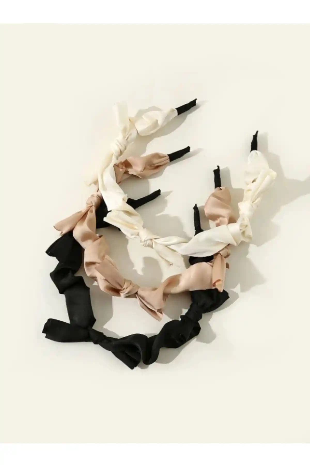 CSR Aksesuar 3'lü Fiyonk Düğüm Saten Taç Seti - Zarif ve Dayanıklı Saç Aksesuarları