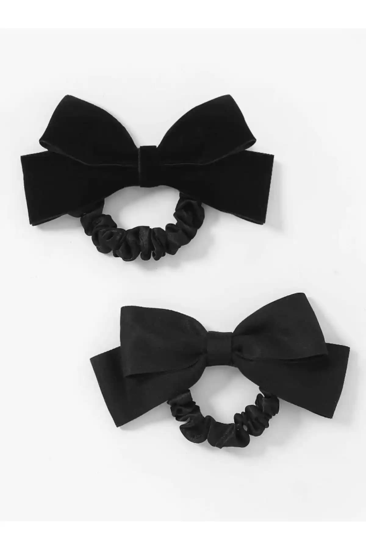 CSR Collection İki Adet Saten Lastik Fiyonk Toka Seti - Şık ve Kullanışlı Saç Aksesuarları