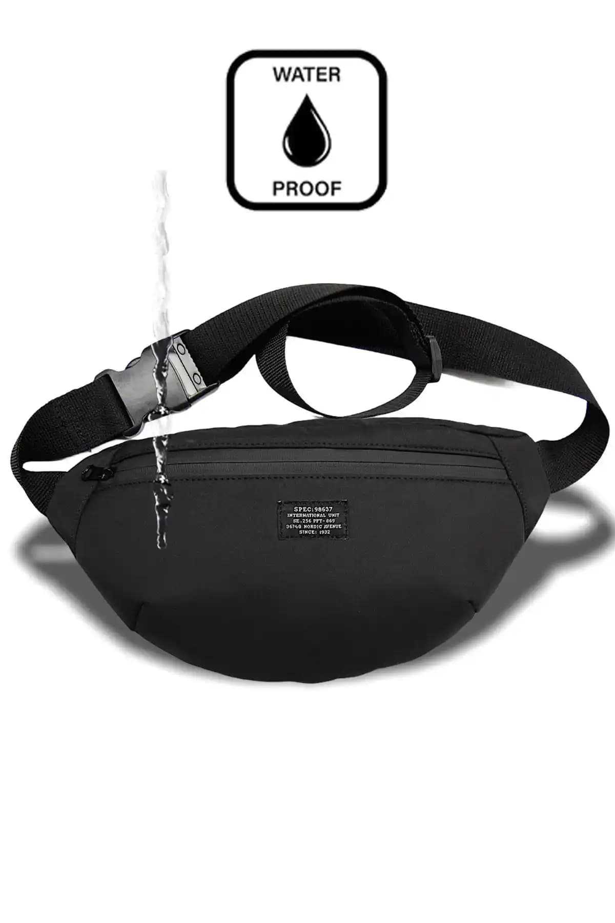 D'VERS Siyah Unisex Su Geçirmez Kışlık Kumaş Omuz ve Bel Çantası