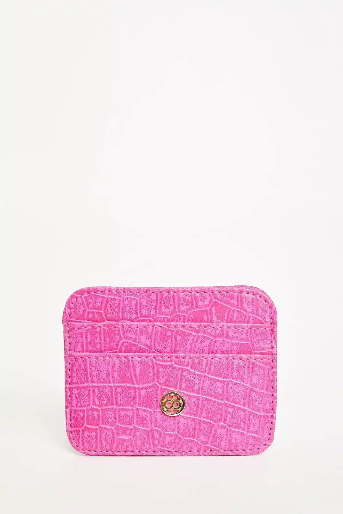 DeFacto Kadın Suni Deri Croco Kartlık Pembe Renkli Günlük Kullanım İçin Şık Tasarım