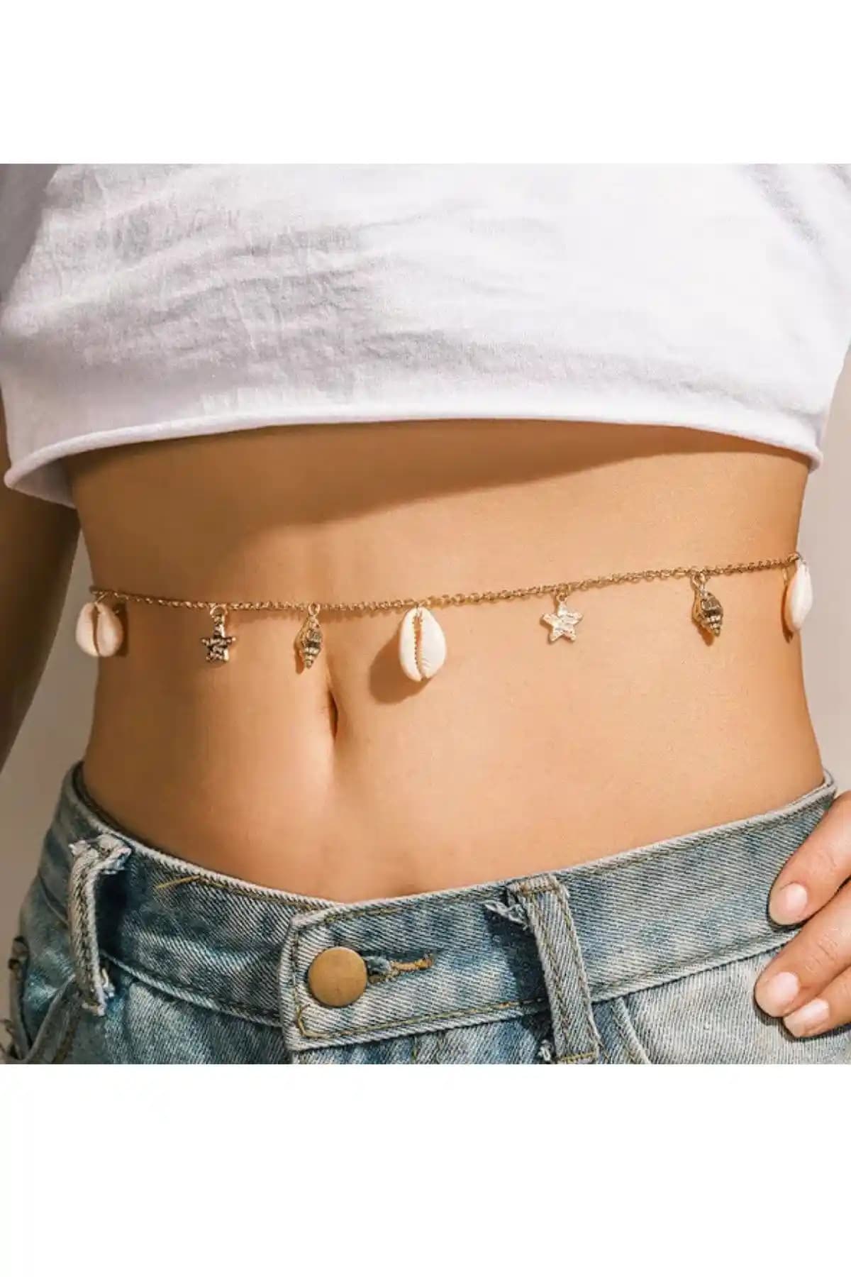 Deniz Kabuklu Yılzıd Midye Göbek Zinciri - Zarif ve Modern Kadın Aksesuarı