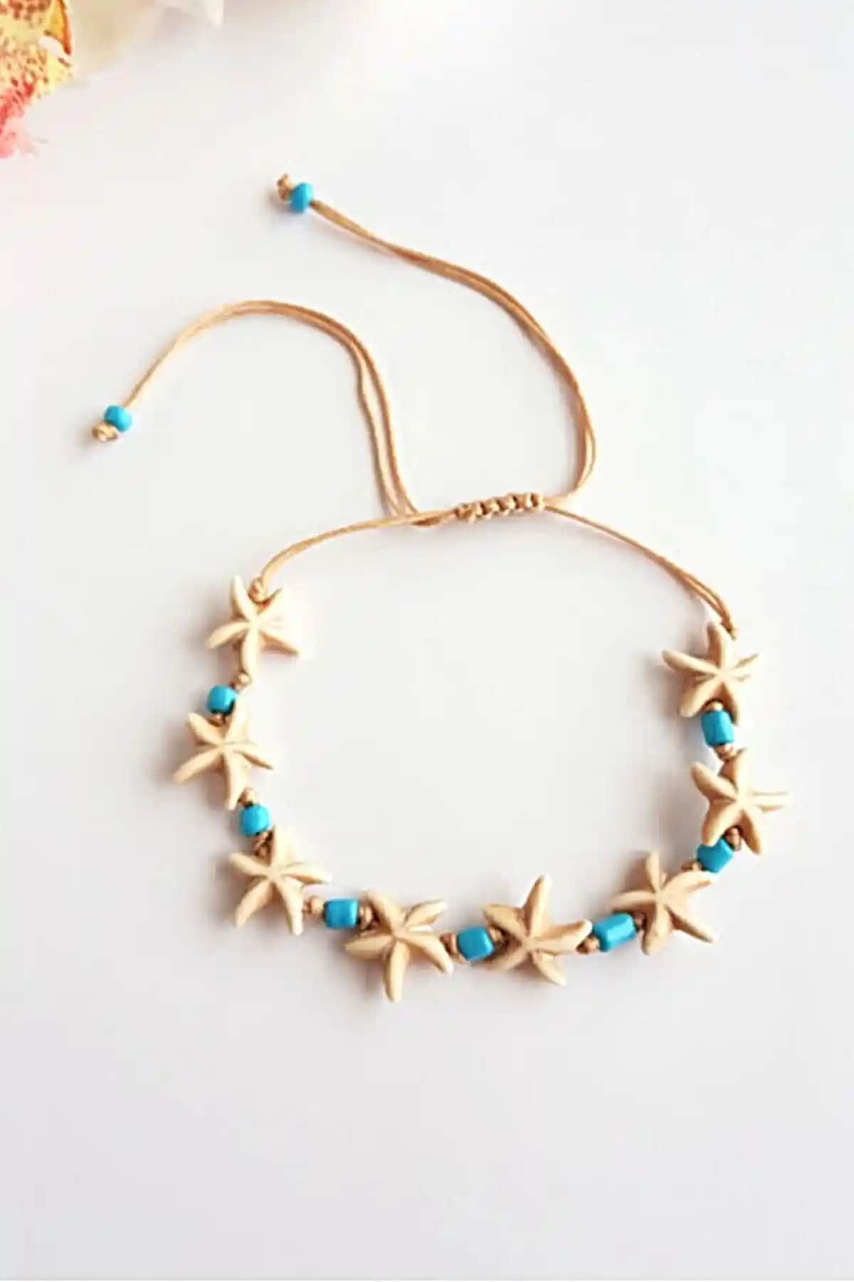 Deniz Yıldızı Temalı Halhal Bileklik - El Yapımı Doğal Taş ve Boncuk Aksesuarı