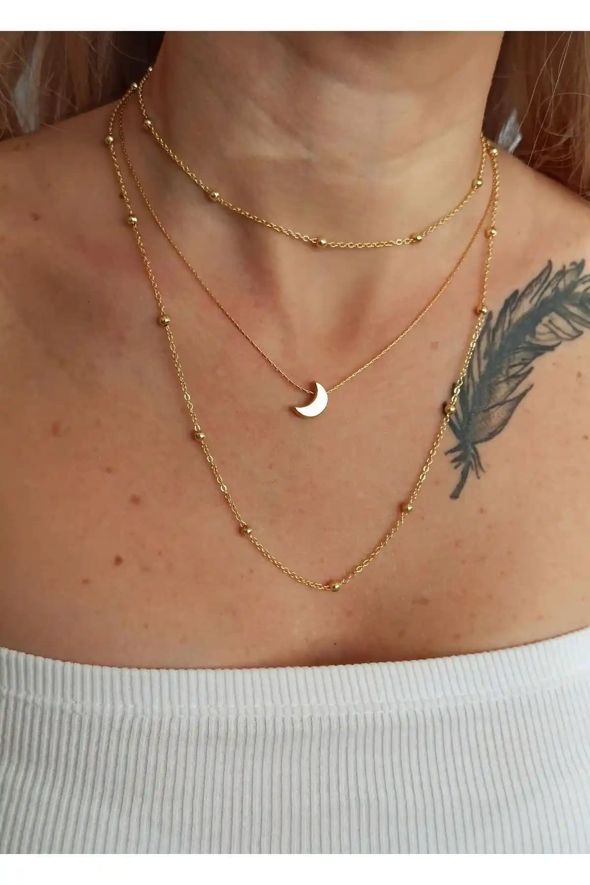 Denizdenal Hilal Kolye 3'lü Kombin Şık ve Çok Yönlü Takı Seti