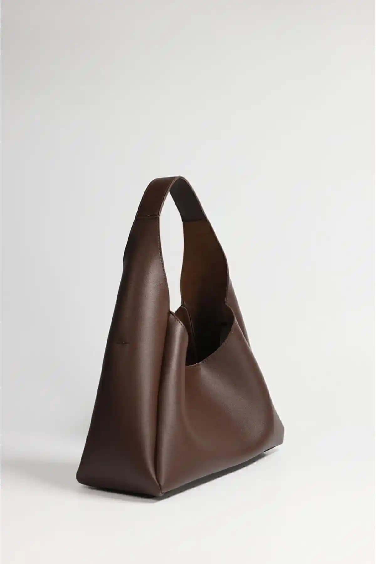 DENSİLA Kadın Kahverengi Suni Deri Fermuarlı İç Bölmeli El ve Omuz Çantası