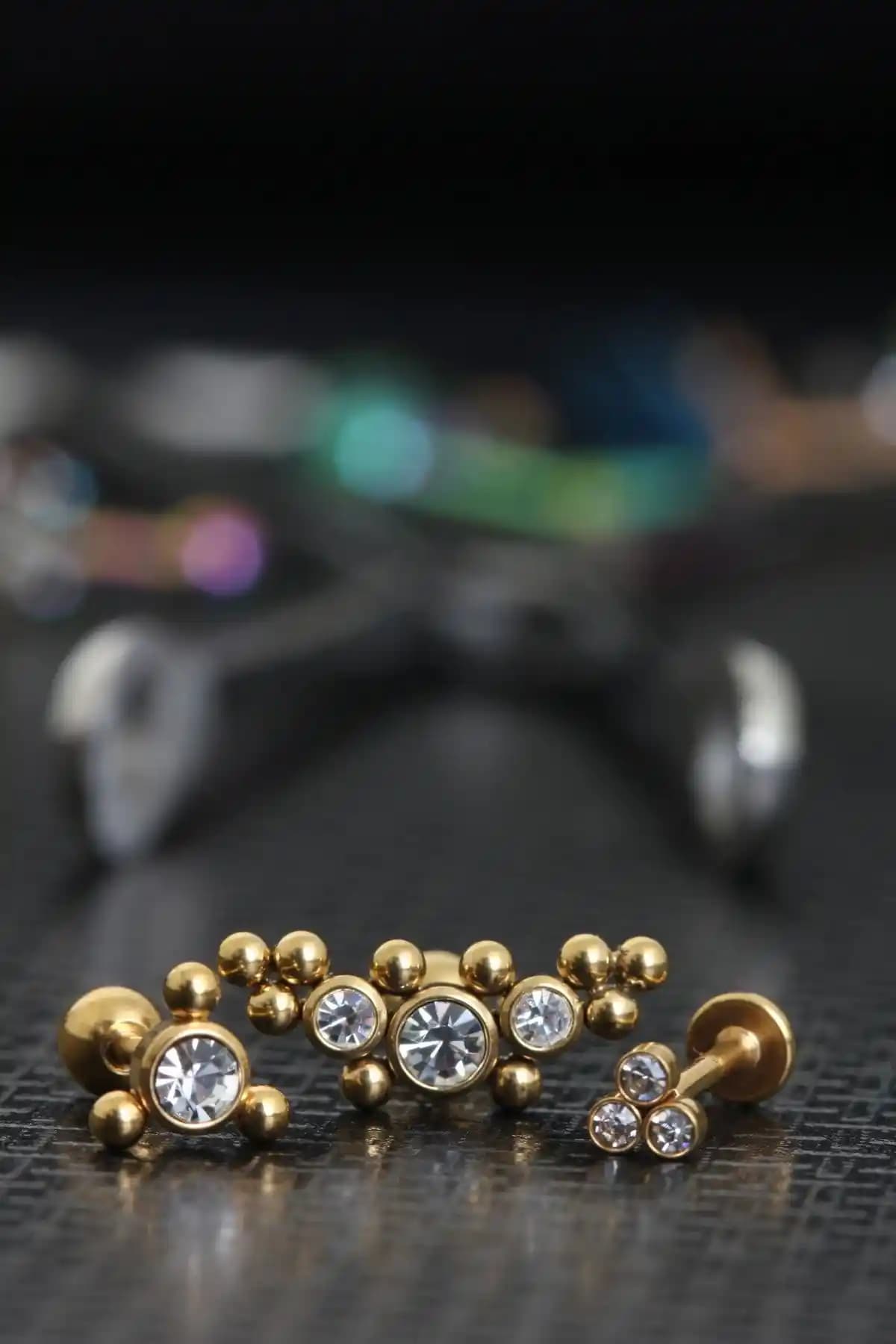 Depozoom Zirkon Taşlı Cerrahi Çelik Kıkırdak ve Tragus Piercing Seti Günlük ve Özel Kullanım İçin