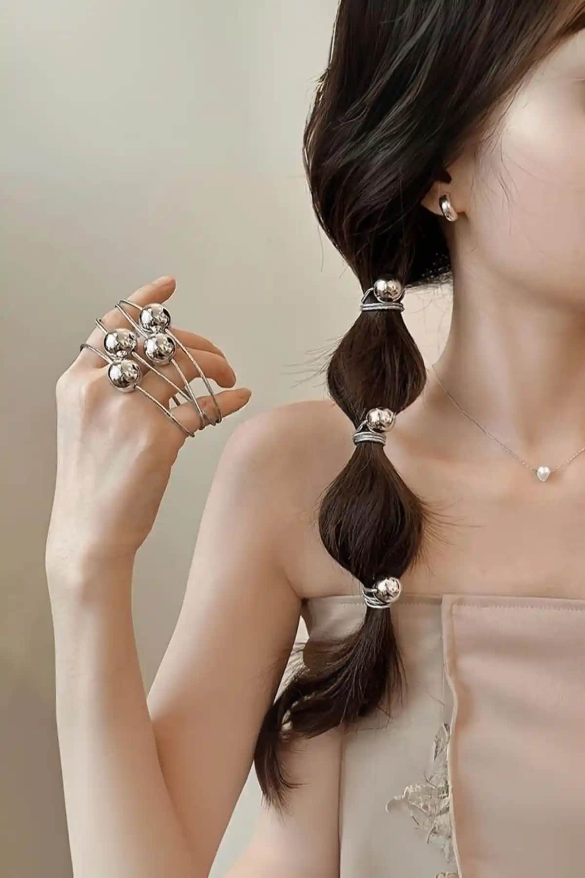 Diloshtrend Gümüş Ton Lastik Toka Seti Modern ve Şık Saç Aksesuarları