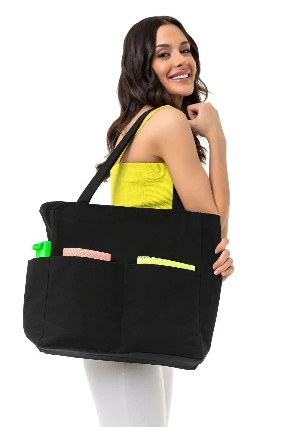 Doğa Dostu ve Şık Çok Cepli Siyah Keten Kanvas Çanta - Pratik ve Sürdürülebilir Tasarım