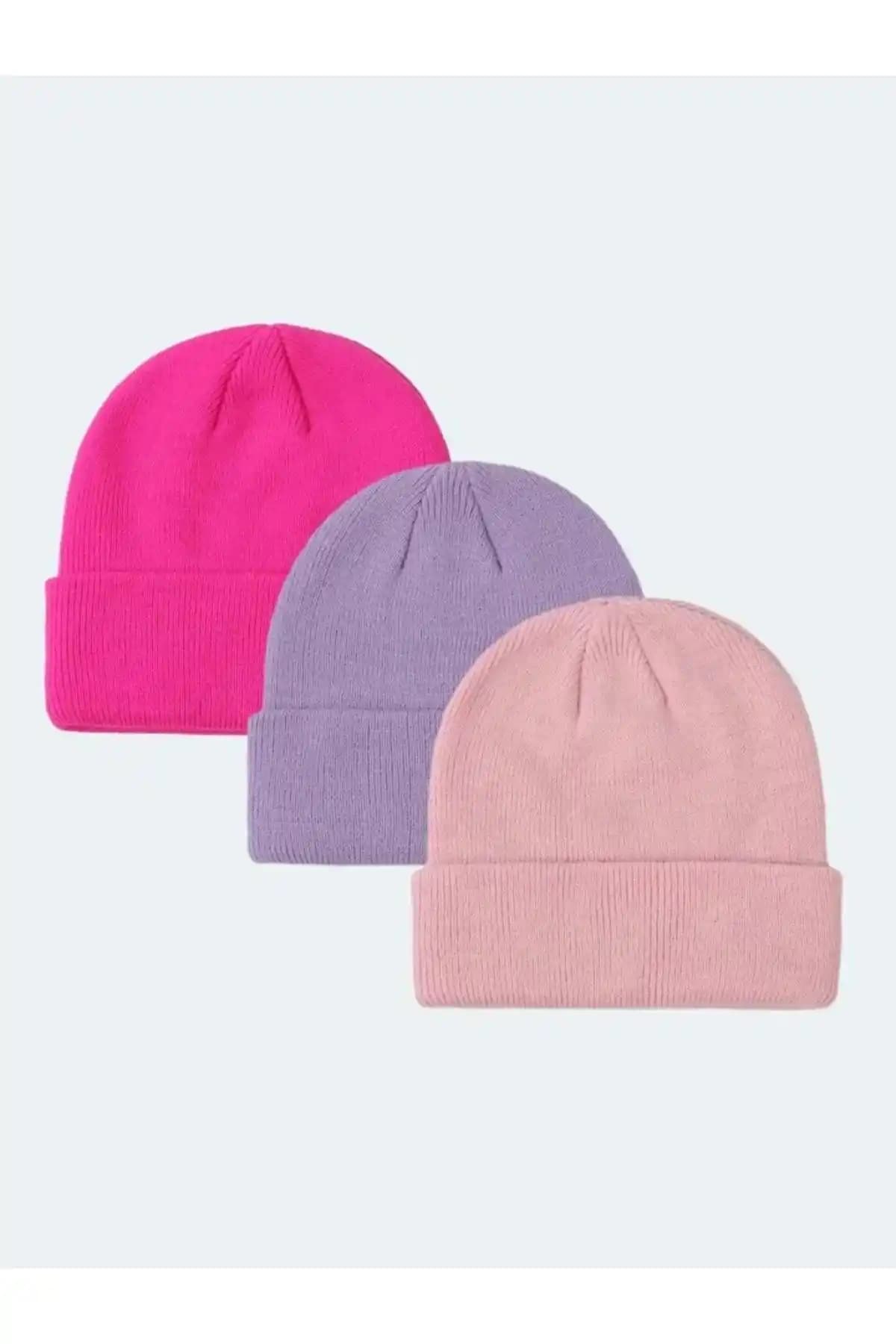 Eke Tekstil Unisex Katlamalı Bere Seti Fuşya, Lila ve Pembe Renkleriyle Şık ve Konforlu