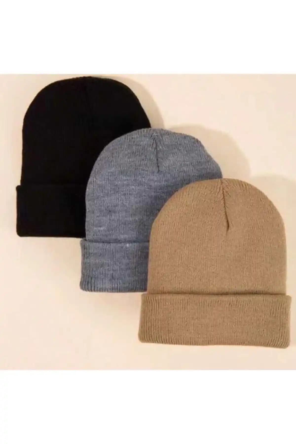 Eke Tekstil Unisex Katlamalı Bere Seti Siyah Gri ve Taş Renk Seçenekleriyle Şık ve Dayanıklı