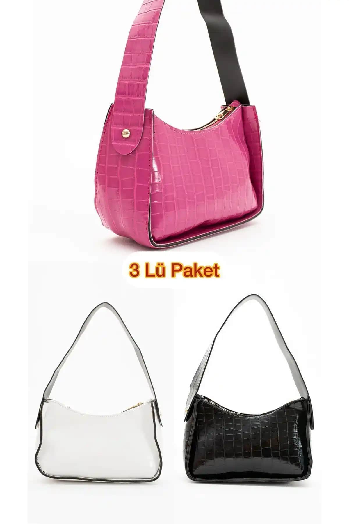 Estute Kadın Kroko Desenli Baget Çanta 3'lü Paket Şıklık ve Kullanışlılık Sunar