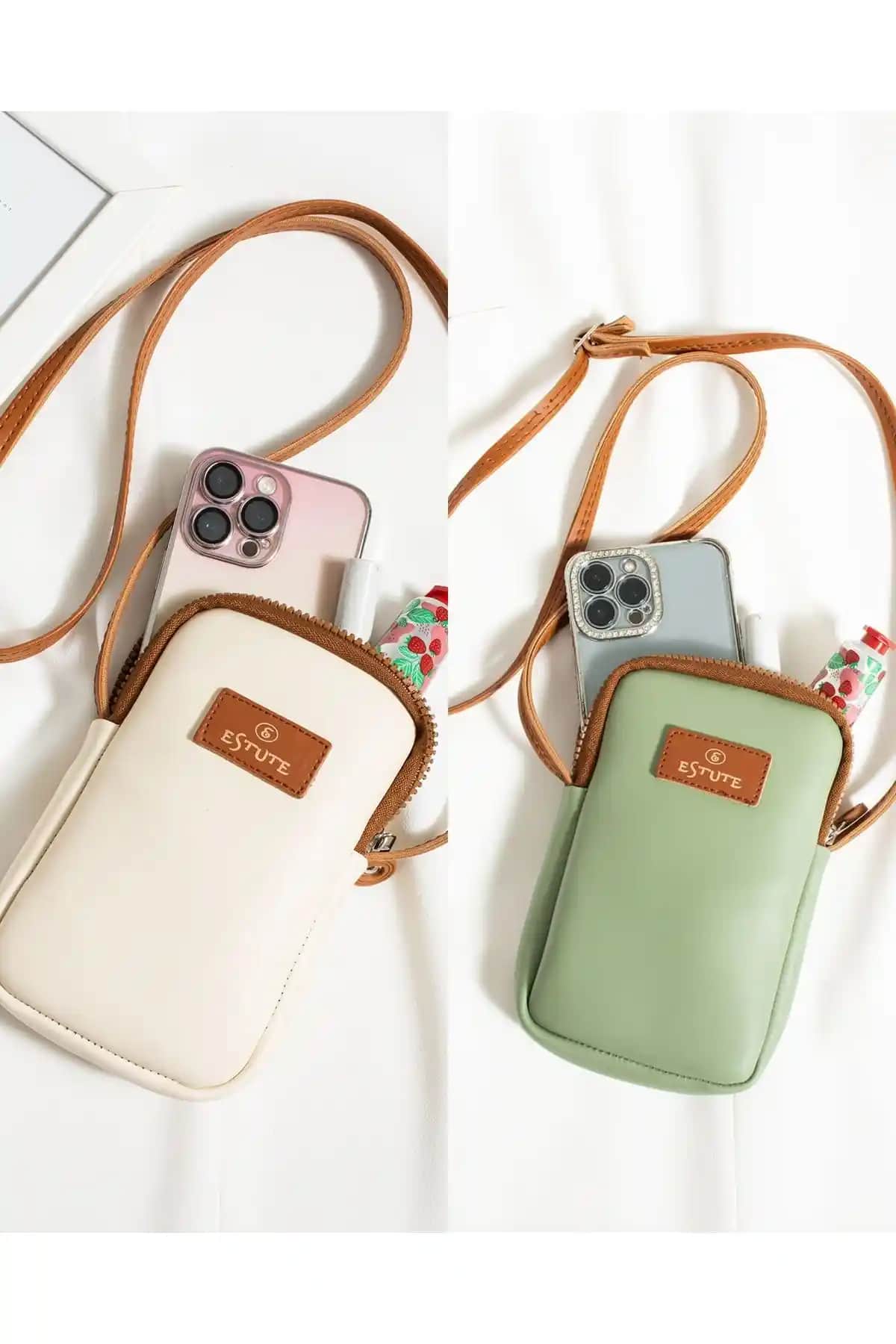 ESTUTE Unisex 2'li Paket Telefon Çantası Vegan Suni Deri Şık ve Kullanışlı Tasarım