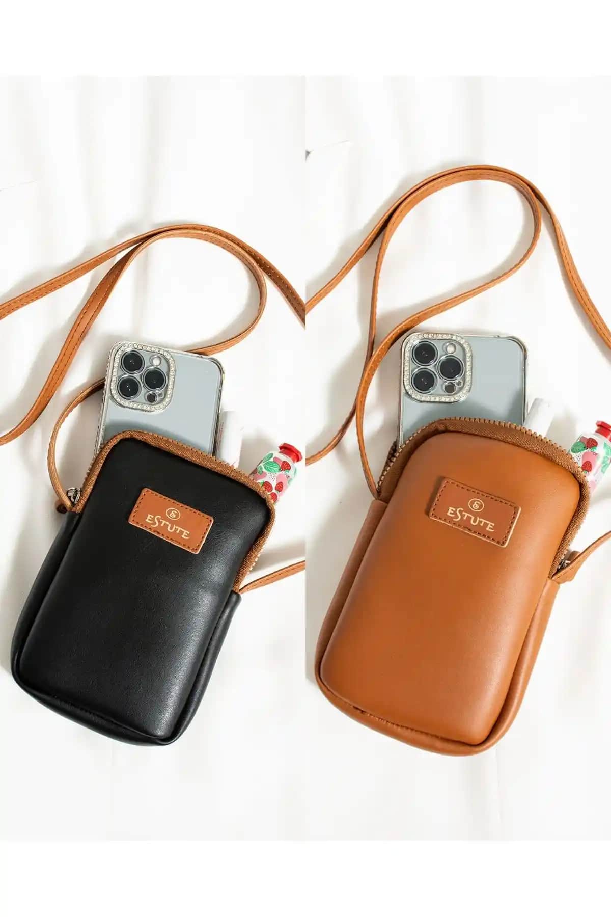 ESTUTE Unisex Vegan Deri Telefon Çantası Çift Paket Modern Tasarım ve Çok Fonksiyonluluk