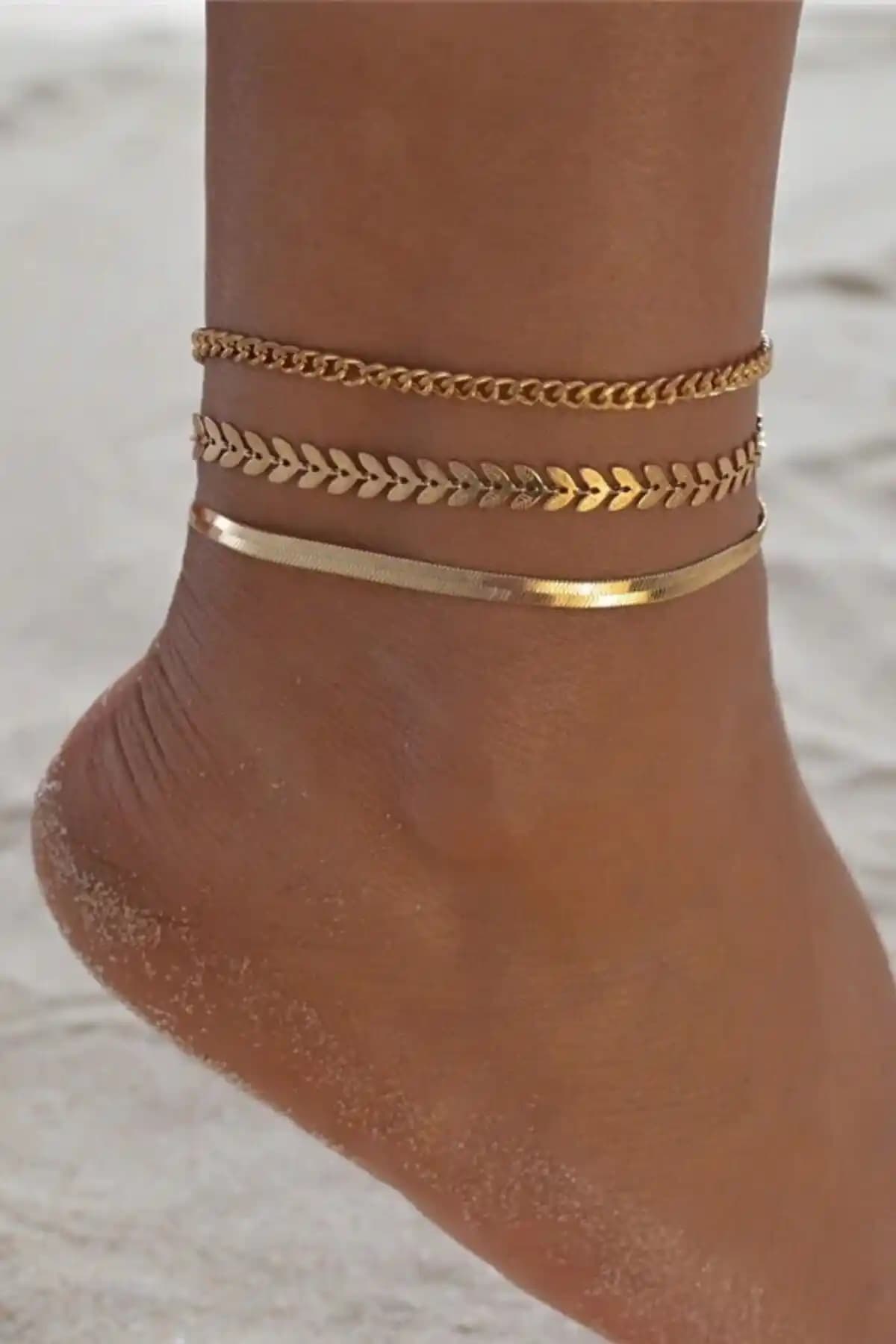 ESUSO 3'lü Ayak Bileklik Seti: Şık ve Dayanıklı Metal Aksesuarlar