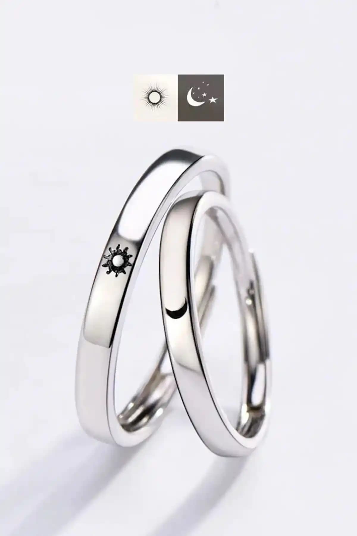 Eva Jewelry Ay ve Yıldız Motifli Gümüş Kaplama Çift Yüzük Seti Şık ve Anlamlı Tasarım