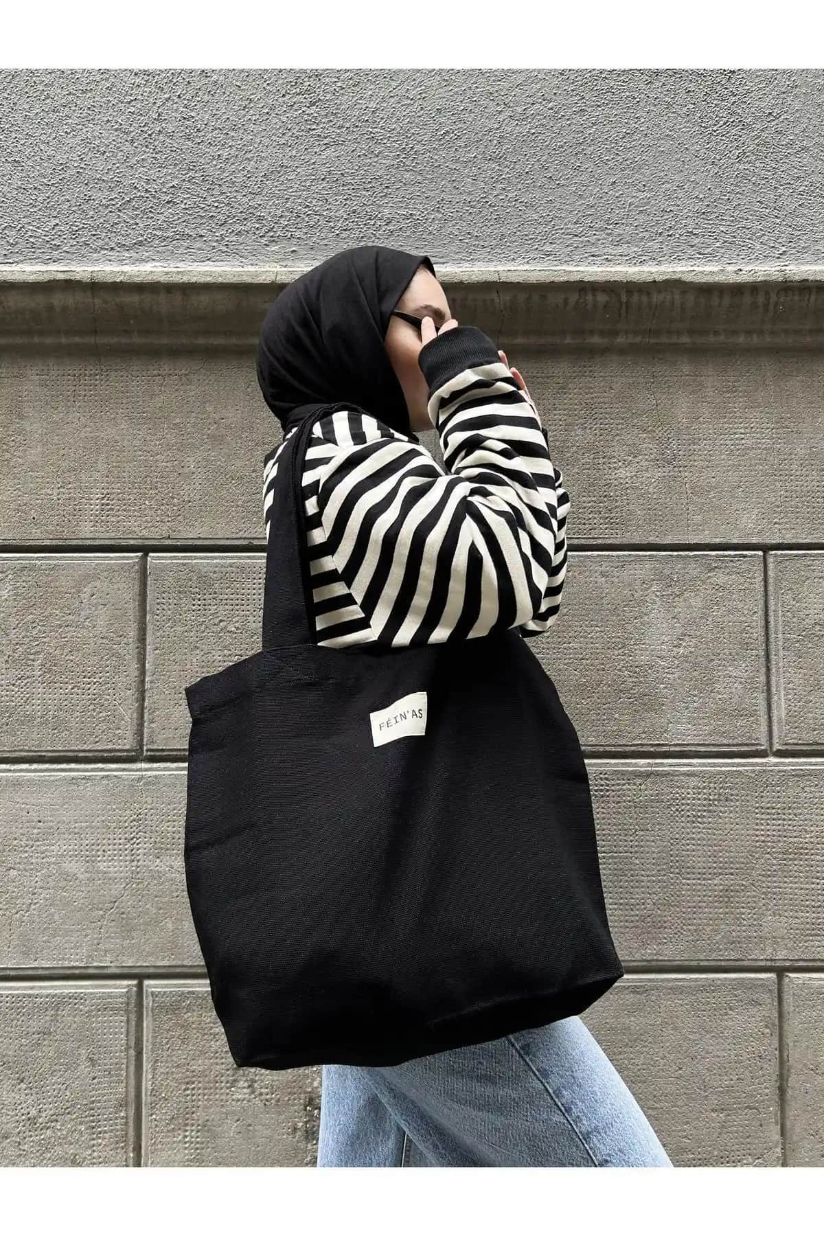 Feinas Kanvas Bez Çanta Siyah Günlük Kullanım İçin Sürdürülebilir ve Şık Tasarım