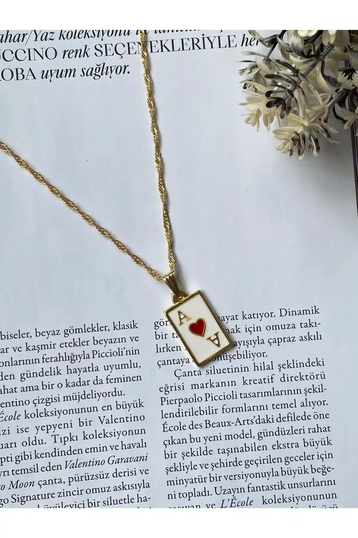 Fiamoss Kadın Altın Kaplama Kupa As Tarot Kart Kolye Şık ve Anlamlı Aksesuar