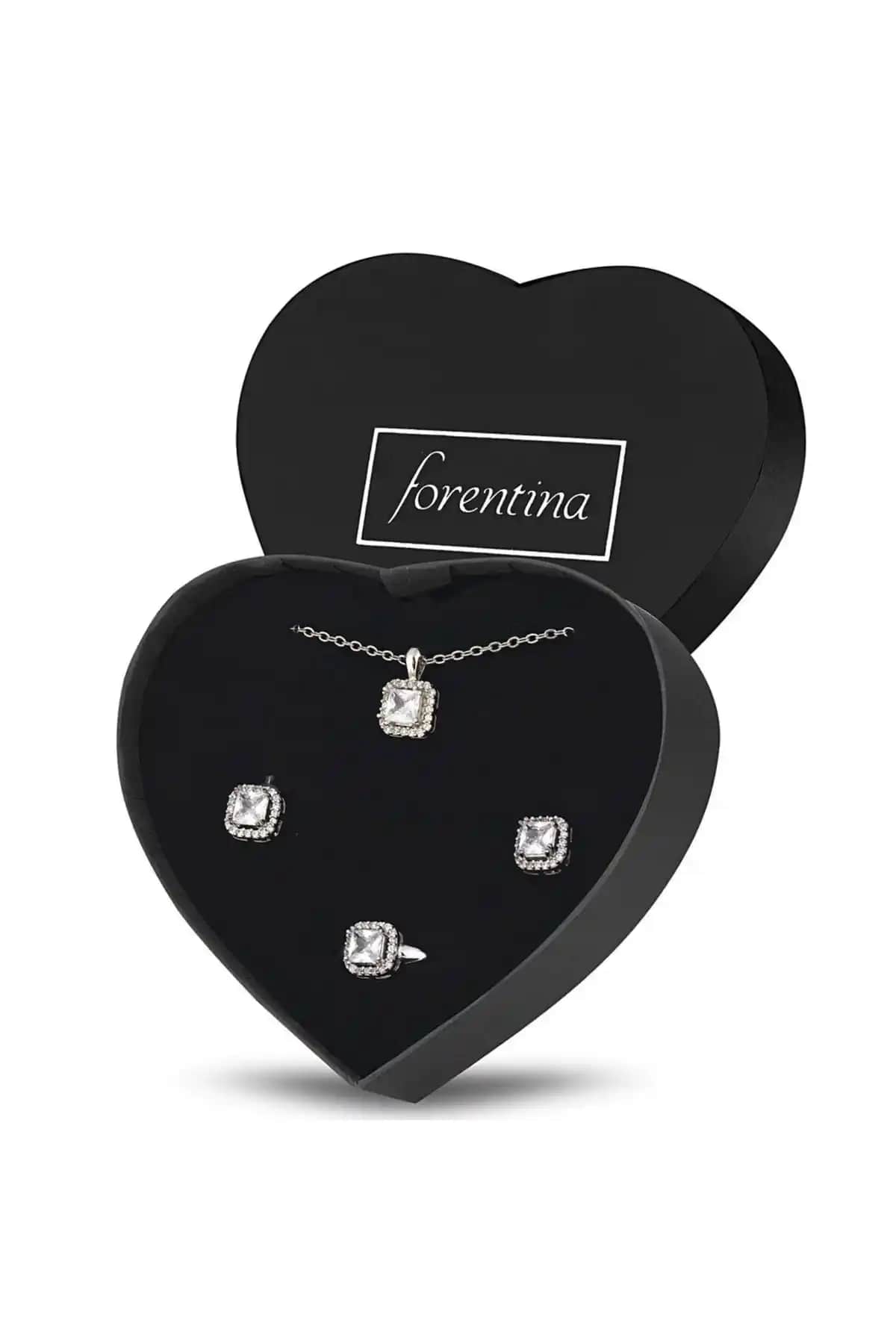 Forentina Gümüş Kaplama Tektaş Takı Seti Kadınlar İçin Zarif ve Şık Hediye Seçeneği