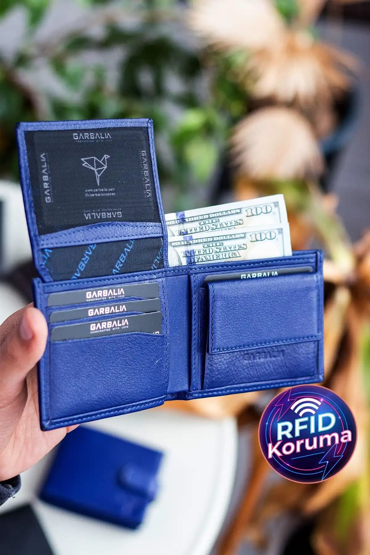 Garbalia Jackson Hakiki Deri Lacivert RFID Engelleyici Cüzdan Günlük Şıklık ve Güvenlik