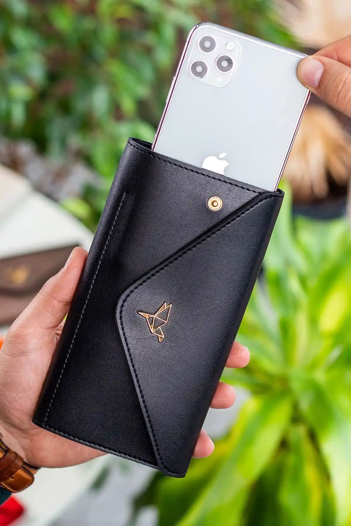 Garbalia Siyah Kan Cüzdanı Telefon ve Bozuk Para Bölmeli Şık Tasarım