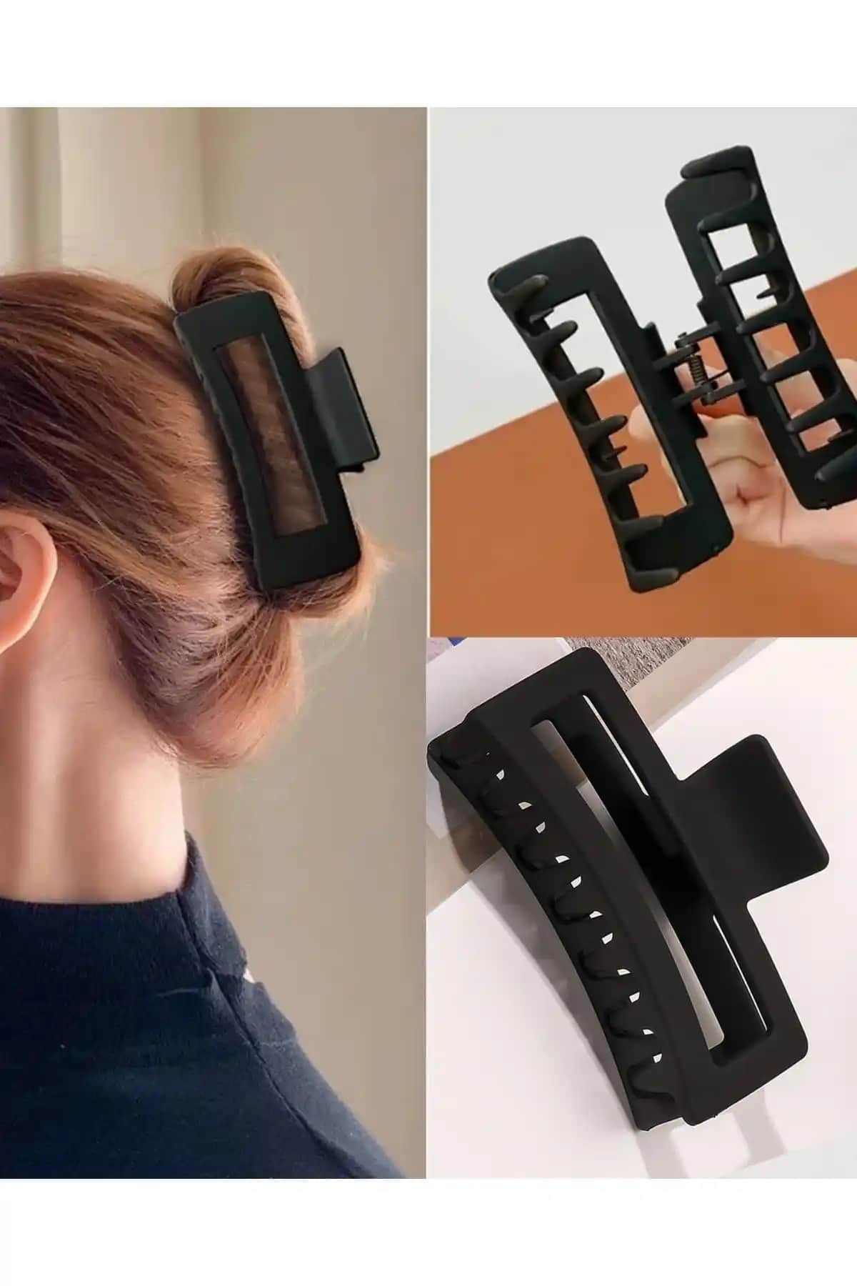 GÜLPEŞE Büyük Boy Siyah Dikdörtgen Mandal Toka: Şık ve Dayanıklı Saç Aksesuarı